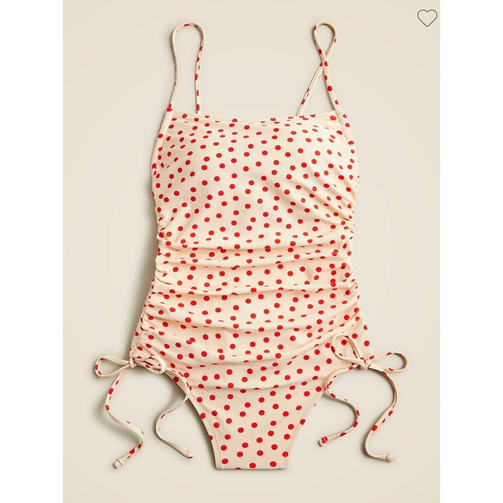 J. Crew Ruched one-piece swimsuit with side ties in red dot print Size 22